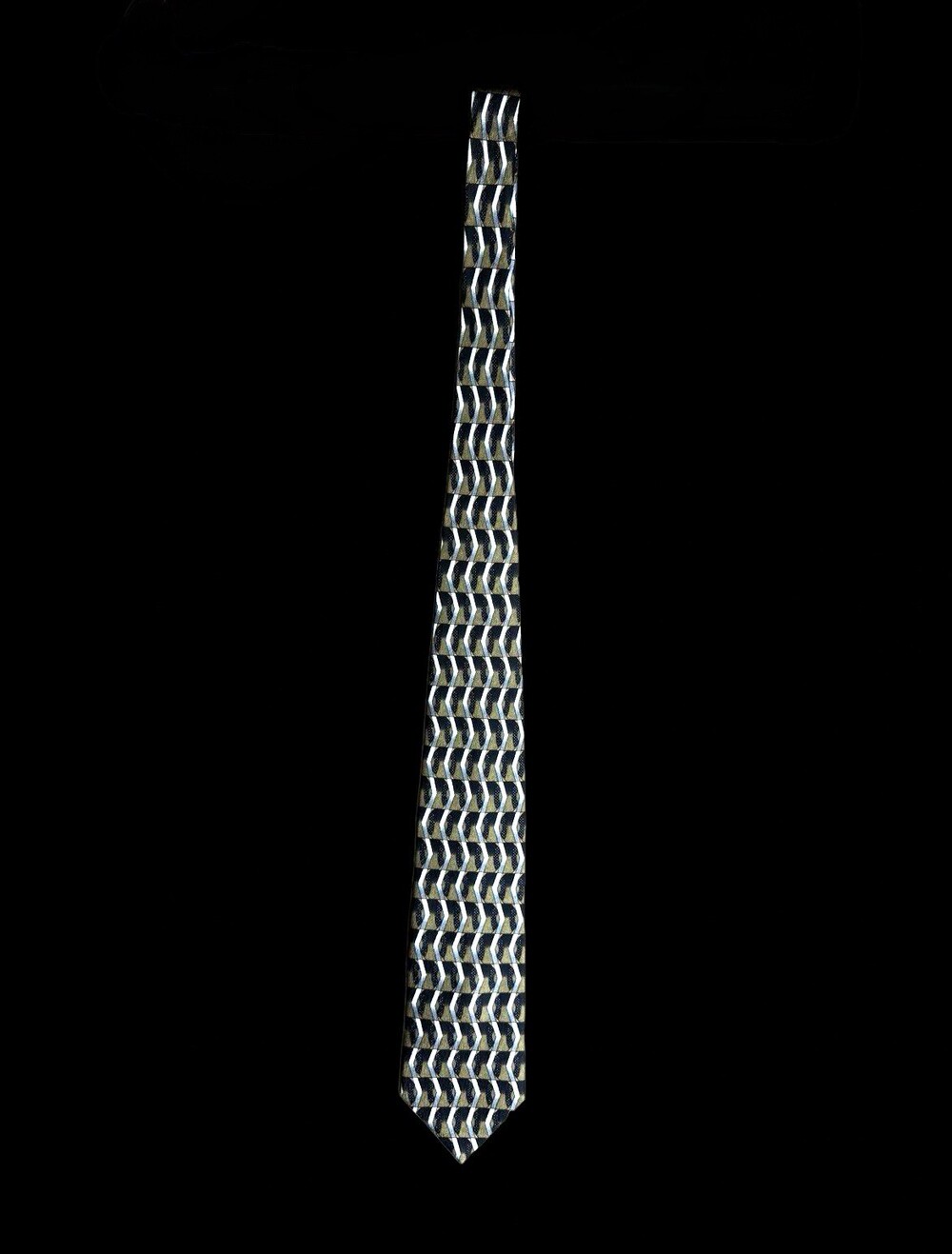 Vintage 90s Louis Roth 100% Silk Tie Made USA Black Gold Geometric Necktie